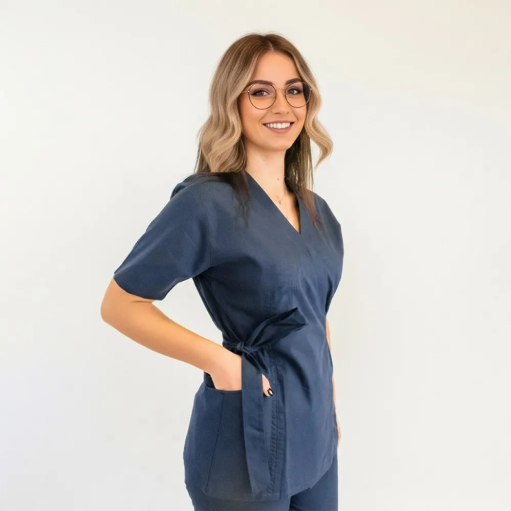 Costum Lotus 1, bluza kimono, pantaloni cu snur, bleumarin - imagine 4