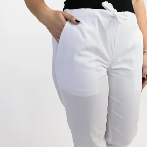 Pantalon unisex Lotus 1, cu snur, alb