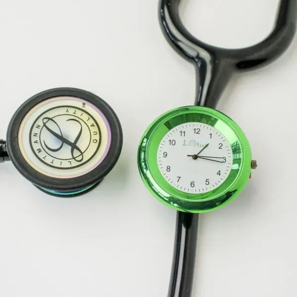 Ceas pentru doctori, cu prindere pe stetoscop, Lotus, verde