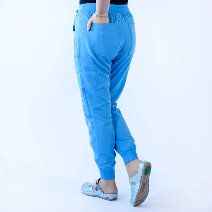 Pantaloni medicali Lotus Flex, stretch, cu snur, albastru deschis, TRS-SP4-V3 - imagine 3