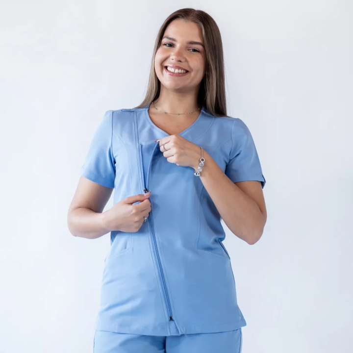 Bluza medicala Lotus Flex, stretch, albastru ciel, TRS-JK1 - imagine 1
