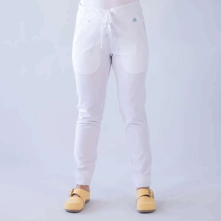 Pantaloni medicali Lotus Flex, stretch, cu snur, alb, TRS-SP9 - imagine 1