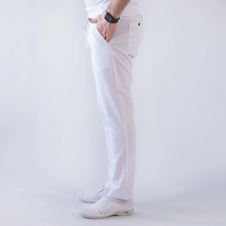 Pantaloni medicali Lotus Flex, stretch, cu snur, alb, TRS-SP9 - imagine 4
