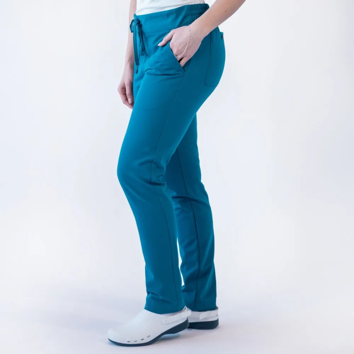 Pantaloni medicali Lotus Flex, stretch, cu snur, turcoaz inchis, TRS-SP9 - imagine 1
