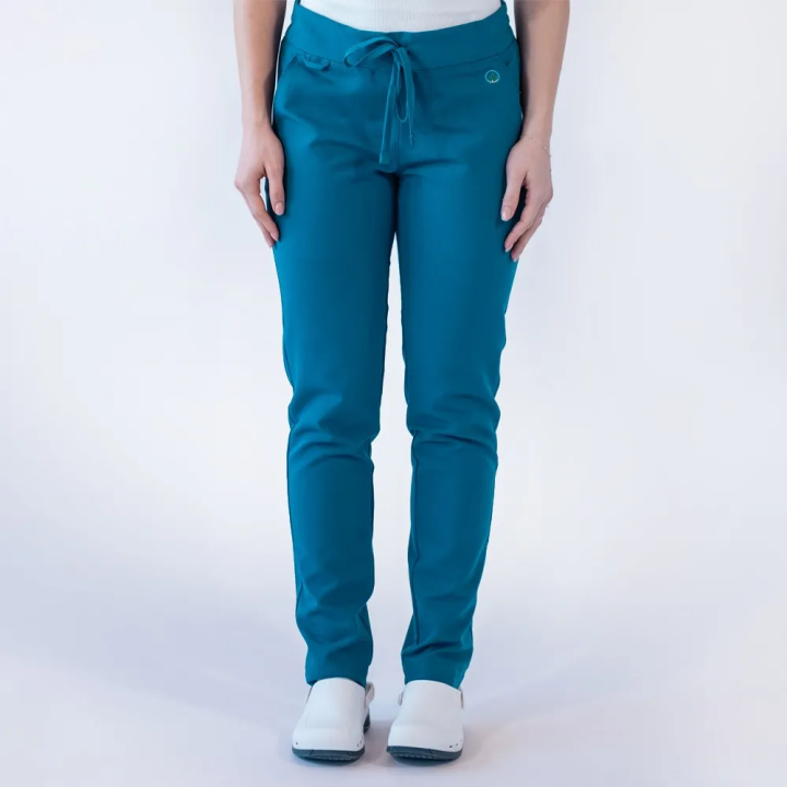 Pantaloni medicali Lotus Flex, stretch, cu snur, turcoaz inchis, TRS-SP9 - imagine 2