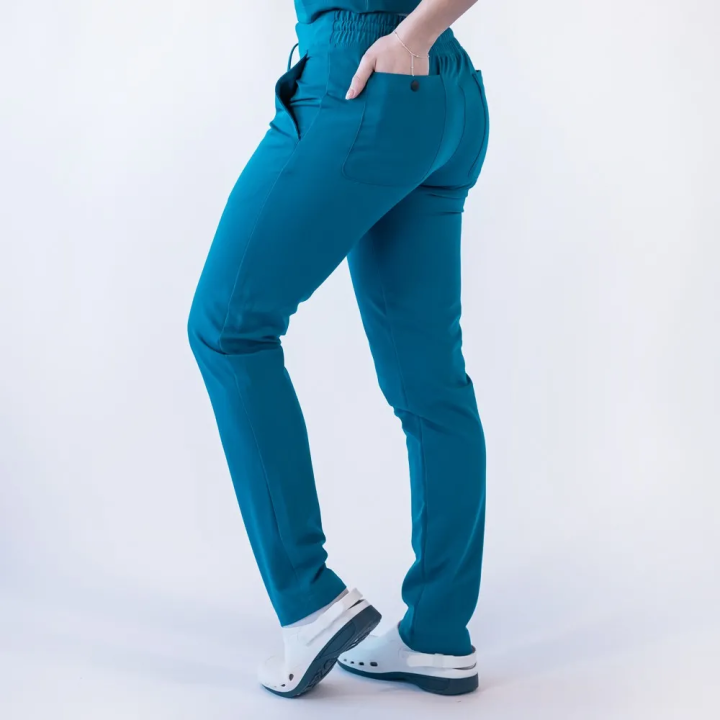 Pantaloni medicali Lotus Flex, stretch, cu snur, turcoaz inchis, TRS-SP9 - imagine 3