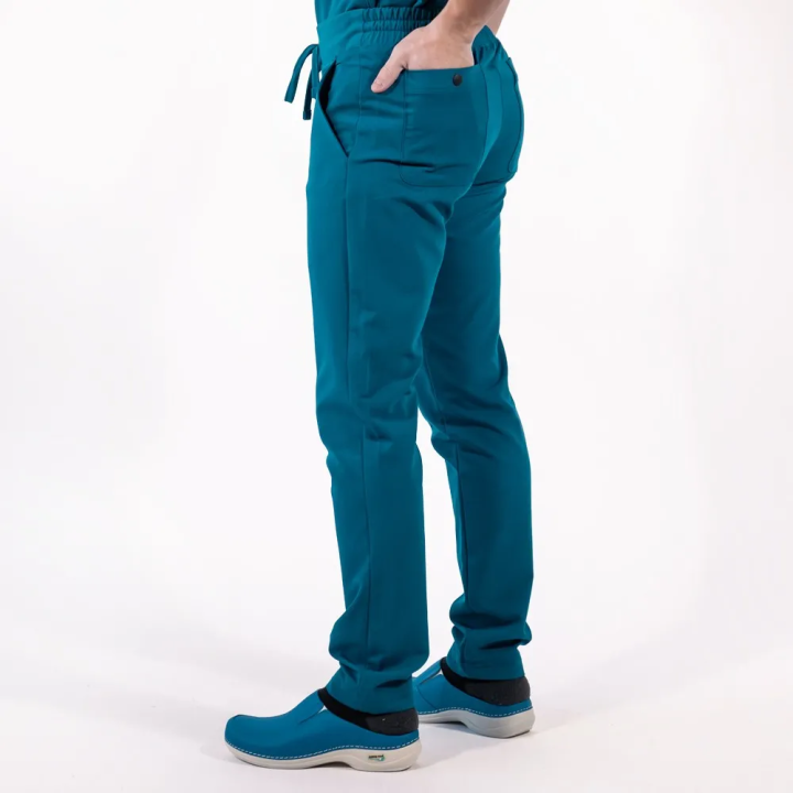 Pantaloni medicali Lotus Flex, stretch, cu snur, turcoaz inchis, TRS-SP9 - imagine 8