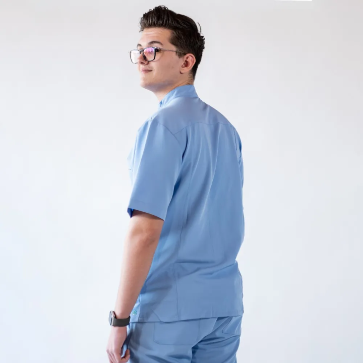 Bluza medicala cu capse, Lotus Flex, stretch, albastru ciel, TRS-JK7 - imagine 2