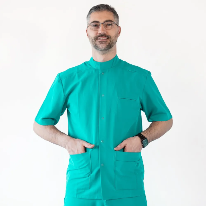 Bluza medicala cu capse, Lotus Flex, stretch, aqua, TRS-JK7 - imagine 1