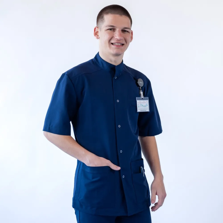 Bluza medicala cu capse, Lotus Flex, stretch, bleumarin, TRS-JK7 - imagine 2