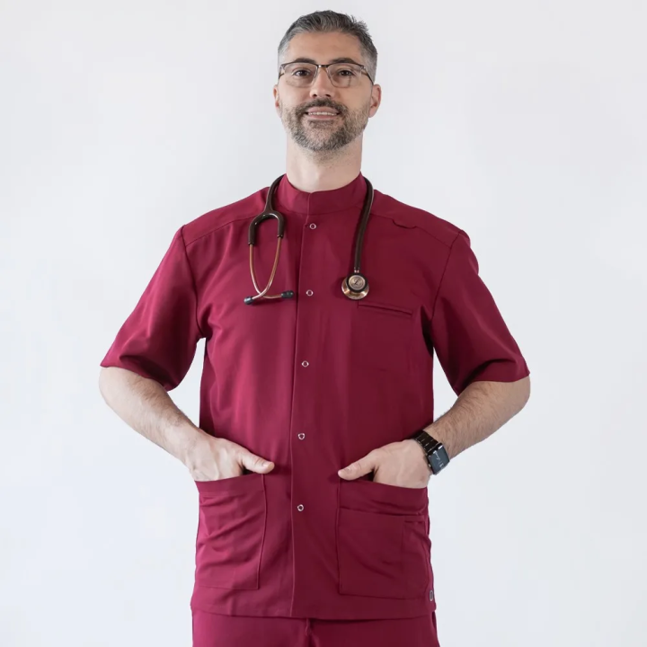 Bluza medicala cu capse, Lotus Flex, stretch, visiniu, TRS-JK7 - imagine 1