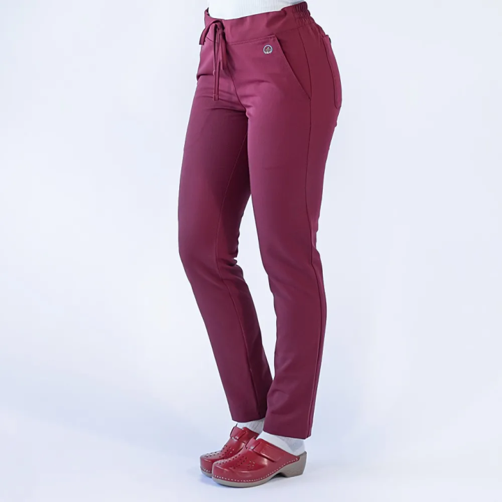Pantaloni medicali Lotus Flex, stretch, cu snur, visiniu, TRS-SP9 - imagine 1