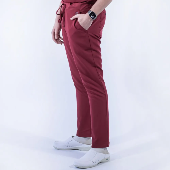 Pantaloni medicali Lotus Flex, stretch, cu snur, visiniu, TRS-SP9 - imagine 5