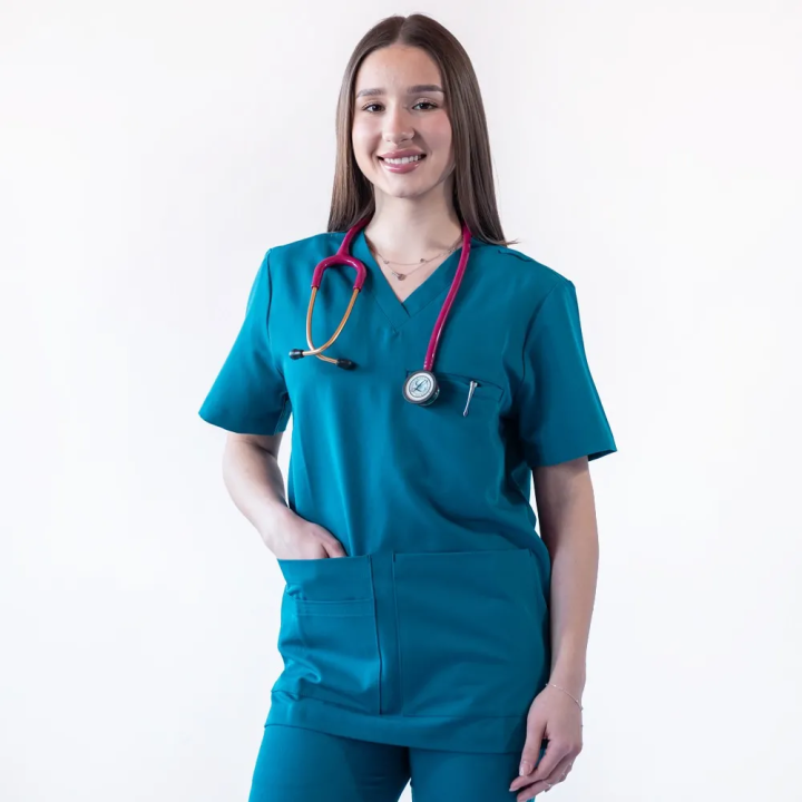 Bluza medicala Lotus Flex, stretch, turcoaz inchis, TRS-NP16 - imagine 1