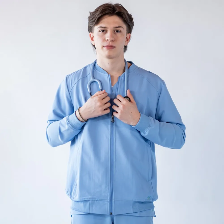 Jacheta medicala cu fermoar Lotus Flex, stretch, albastru ciel, TRS-JK10 - imagine 5