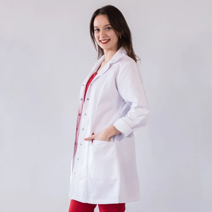 Halat medical de dama, cu rever, capse si 2 buzunare, Lotus, alb - LHFML - imagine 2