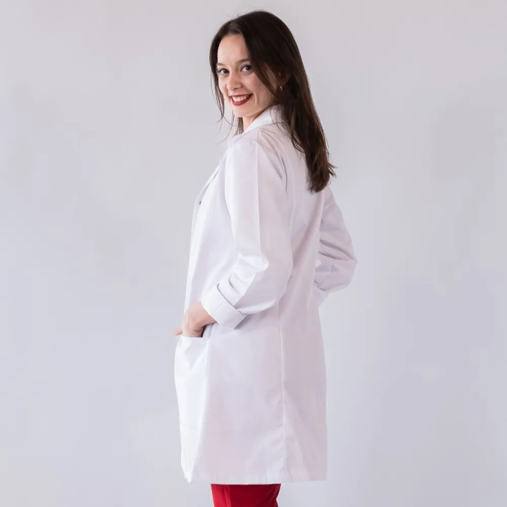 Halat medical de dama, cu rever, capse si 2 buzunare, Lotus, alb - LHFML - imagine 3