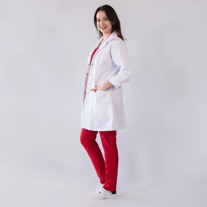 Halat medical de dama, cu rever, capse si 2 buzunare, Lotus, alb - LHFML - imagine 5