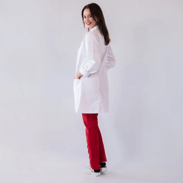 Halat medical de dama, cu rever, capse si 2 buzunare, Lotus, alb - LHFML - imagine 6