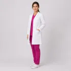 Halat medical de dama, cu rever si capse, Lotus, alb - LHFML