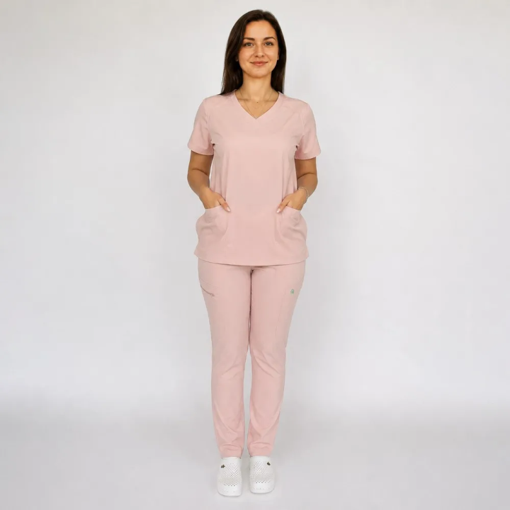 Costum medical Lotus Flex, stretch, roz prafuit, RTS-NP24 RTS-SP6 - imagine 1
